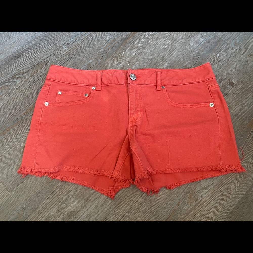 American Eagle Outfitters Red Frayed Hem Shorts